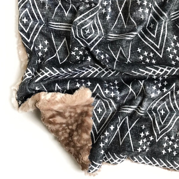 Grey Aztec Minky Blanket, Bohemian Baby Blanket, Gender Neutral Blanket, Minky Blanket, Baby Gift, Custom Blanket, Nursery Bedding, Moroccan
