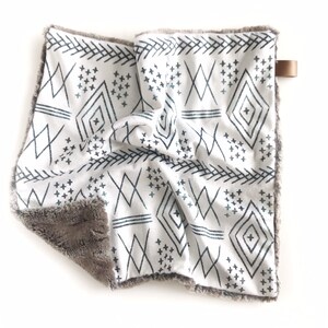Lovey blanket, boho blanket, lovie, baby blanket, security blanket, bohemian baby blanket, baby gift, nursery decor, Aztec off white