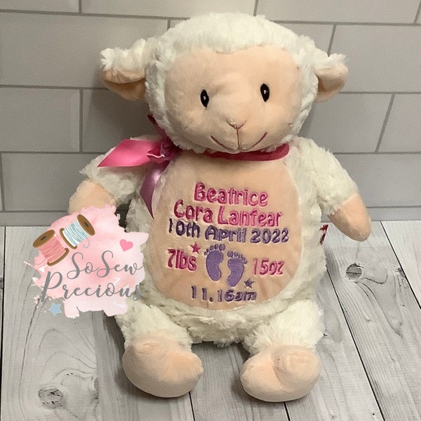 Personalised Cubbies Teddy Sheep Lamb, Personalised Embroidered Baby Gift, Teddy Bear, Personlized stuffie toy, christening, fluffy new