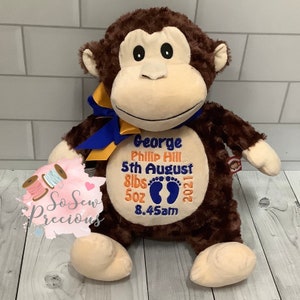 Cubbie monkey, personalised teddy bear, great birthday gift for kids, personalized stuffie, dinosaur, baby gift, monster gift