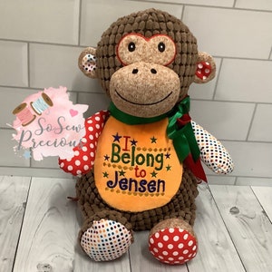 Personalised Cubbies patchwork monkey, teddy bear, great birthday gift for kids, personalized stuffie baby gift, birthday