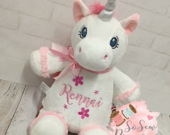 Personalised Unicorn Teddy Bear, Embroidered Custom Cubbies, i belong to, name, personalized stuffie