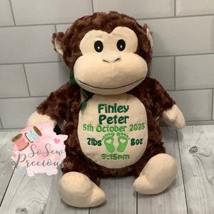 Cubbie monkey, personalised teddy bear, great birthday gift for kids, personalized stuffie, dinosaur, baby gift, monster gift
