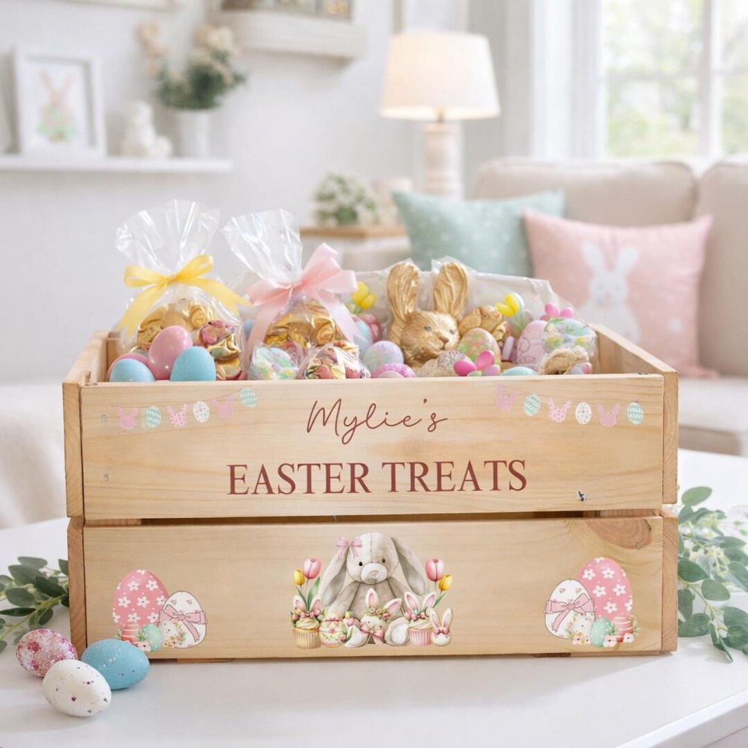 Custom Easter Box Personalised Easter Crate | Custom Box | Easter Bunny Basket | Kids ...