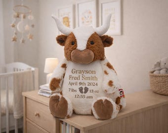 Personalised Texas Longhorn Cubbies | Custom Embroidered Stuffed Animal | University of Texas Gift | Baby Shower Keepsake | Longhorn Cow Toy