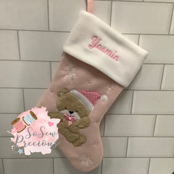 Personalised Baby 1st Christmas Stocking, Personalized Gift, Pink