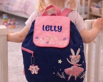 Zaino personalizzato con coniglietto ballerino Stephen Joseph, borsa per l'asilo nido, qualsiasi nome, ricamato, borsa per la scuola personalizzata