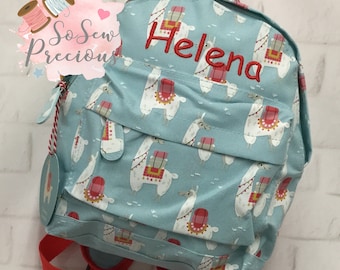 Personalised Child's Mini Backpack Rucksack, Llama,  Personalized Bag, nursery school