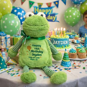 Personalised Tummi Bear Frog Custom Embroidered Plush Baby Gift Newborn Keepsake Christening or Birthday Present | Soft Toy Personalized