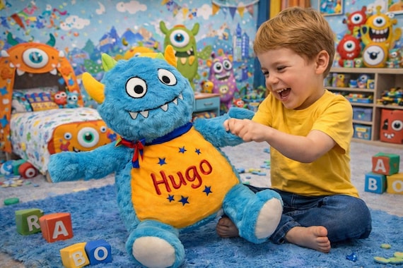 Personalised Monster Teddy Bear, Birthday Gift, Boy or Girl