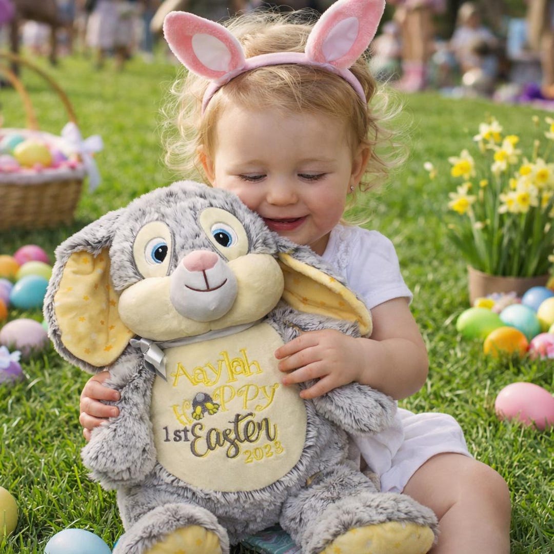 Personalised Cubbies Bunny Rabbit Yellow Stars, Embroidered Baby Gift ...