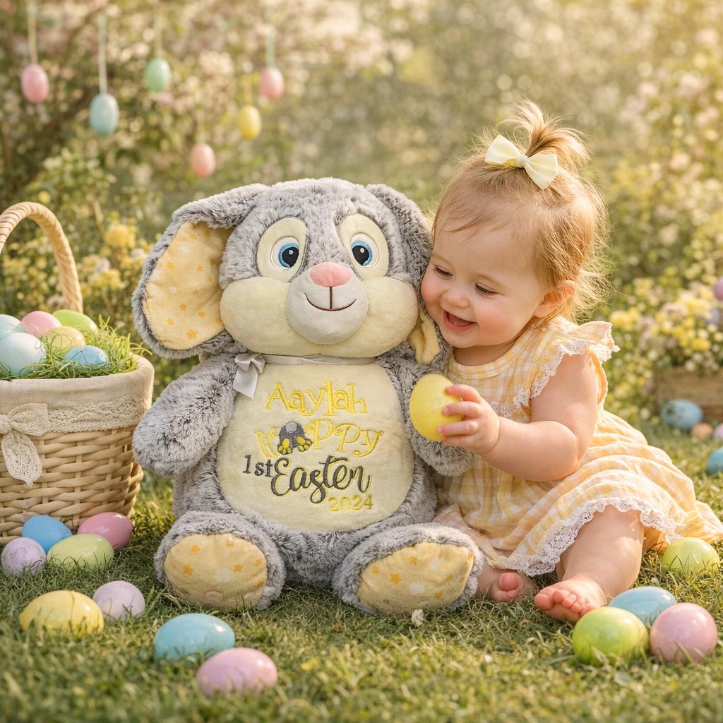 Personalised Cubbies Bunny Rabbit Yellow Stars, Embroidered Baby Gift ...