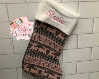 Personalised christmas stocking , Knitted , Grey and Pink Nordic Scandinavian Design, Personalized Stockings