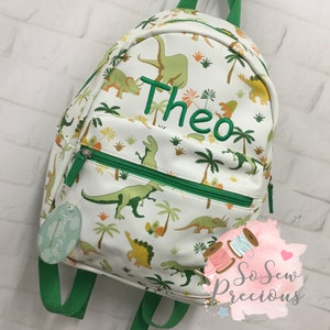 Personalised Child's Dinosaur Backpack Rucksack, Powell Craft, Personalized Bag, school nursery