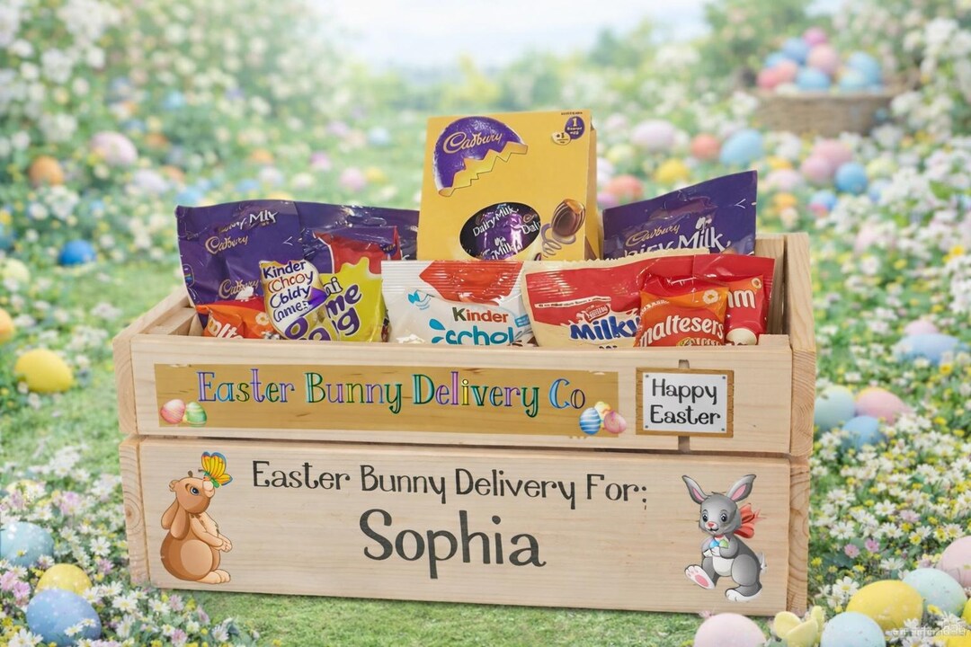 Custom Easter Box Personalised Easter Crate | Custom Box | Easter Bunny Basket | Kids ...