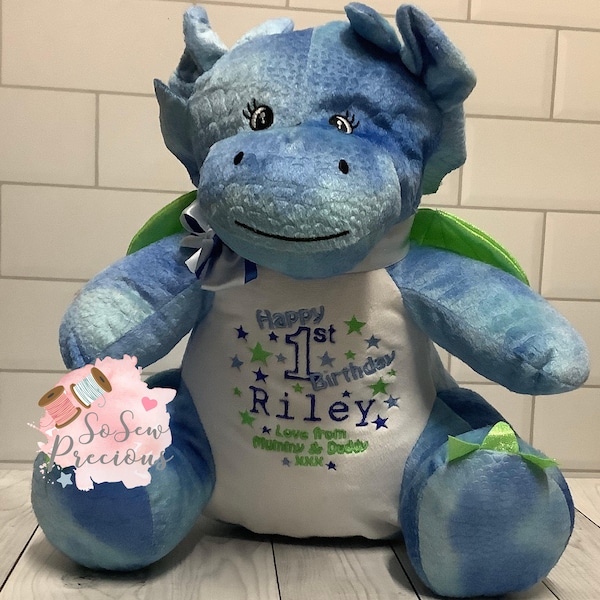 Personalised Dragon Teddy Bear, birthday Gift, Boy or Girl , Christening Teddy, 1st birthday, personalized stuffie