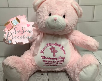 Ours en peluche personnalisé rose, cadeau d'anniversaire brodé, ours personnalisé garçon ou fille, nounours de baptême, 1er anniversaire