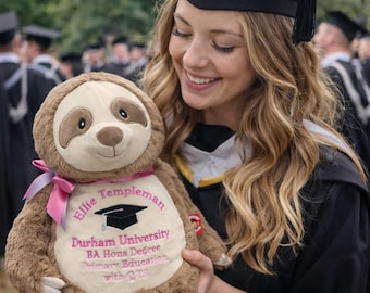 Cubbies Sloth, Personalised Embroidered Baby Gift, Graduation, Stuffie, Teddy Bear, Unisex, Personalized Stuffie, Signature Range