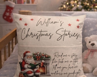 Weihnachtslesekissen Personalisiertes Buchkissen Festkissen mit Tasche Kinder Weihnachtsgeschenk Heiligabend Box Benutzerdefiniertes Feiertagskissen