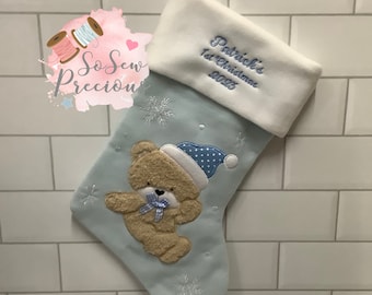 Personalised Baby 1st Christmas Stocking, Personalized Gift, Blue