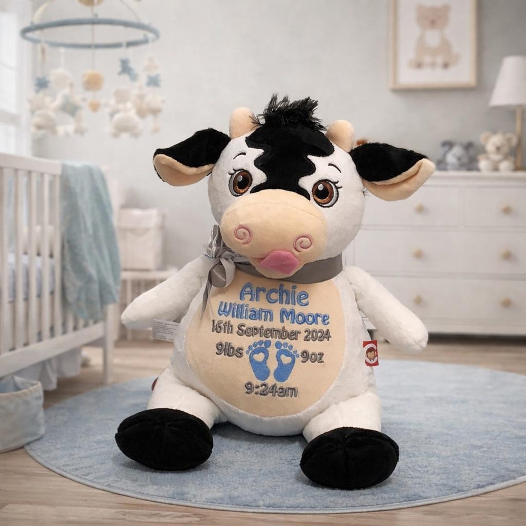 Cow Custom Personalised Cubbies Cow, Custom Embroidered Cow Plush, Baby Gift ...