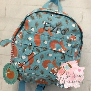 Personalised Child's Mini Backpack Rucksack, Fox, Personalized Bag, school nursery