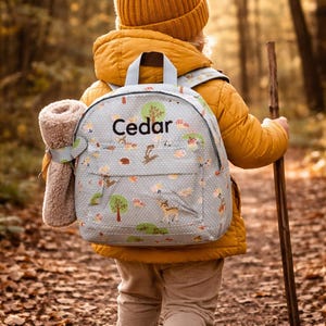 Personalised Child's Mini Backpack Rucksack, Woodland creatures Personalized Bag, nursery school
