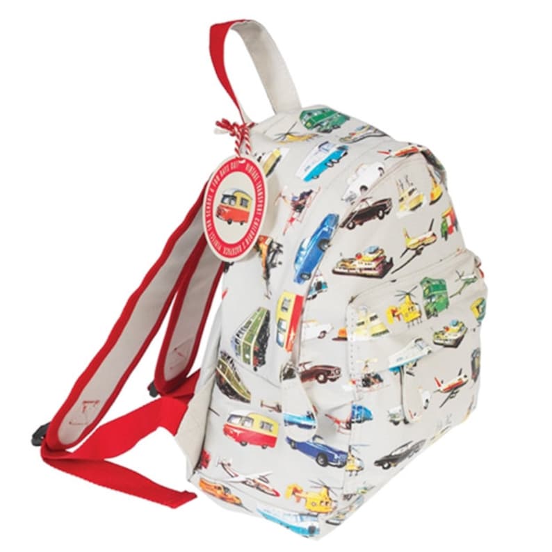 Personalised Child's Mini Backpack Rucksack, Cars Transport, Personalized Bag, Vintage design image 2