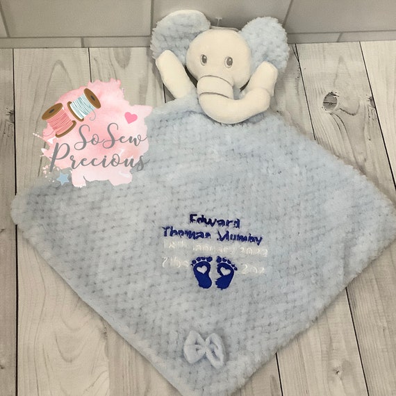 Personalised Baby Comforter Blankie. Sensory Elephant Blue Personalized Stuffie Blanket Embroidered Gift for Baby Etsy