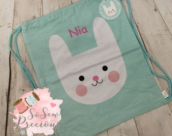Personalised Child's Drawstring Bag, Rucksack, Bunny, Personalized Bag, nursery school