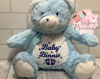 Ours en peluche bleu personnalisé, cadeau d'anniversaire brodé, ours personnalisé garçon ou fille, nounours de baptême, 1er anniversaire