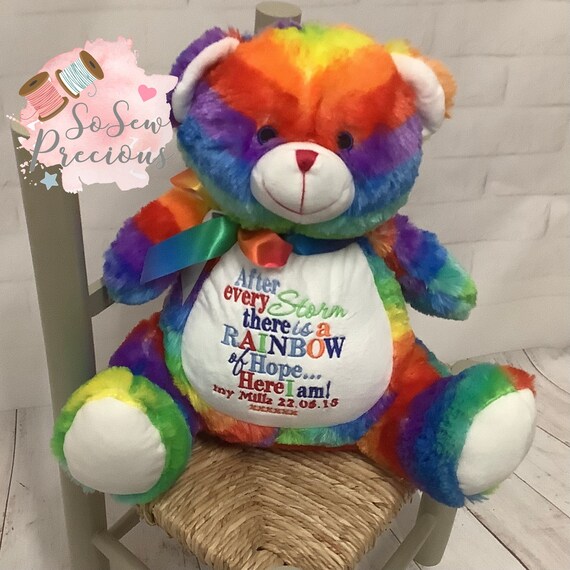 Personalised Rainbow Teddy Bear Rainbow Baby Embroidered - Etsy