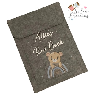 Personalisierte Babys Red Book case, Geburtsnotizen, personalisiertes Babygeschenk, rosa oder blauer Teddy