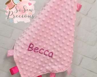 Personalised Baby Tag Blanket, Comforter, Pink, personalized blankie, dimpled, gift, new baby