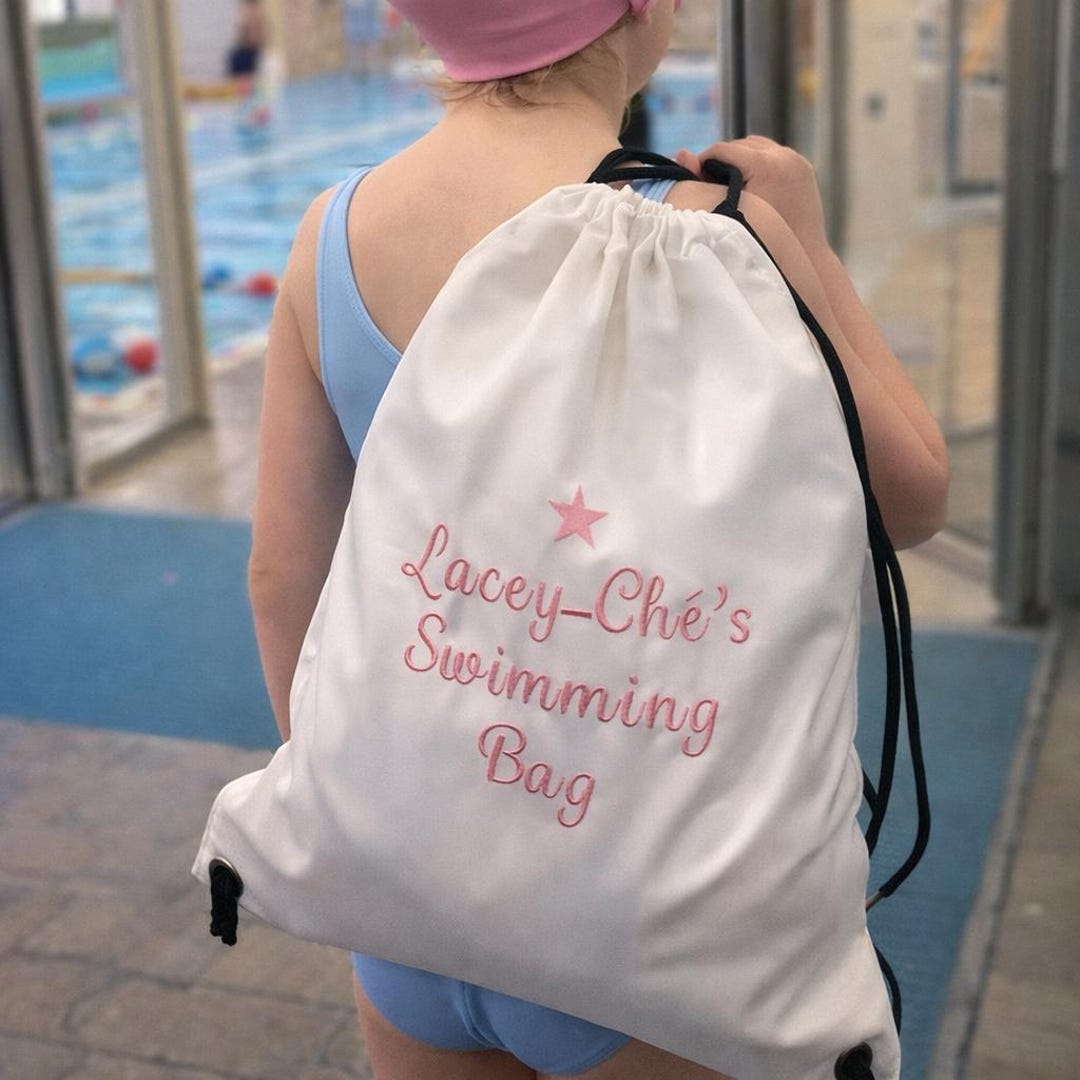 Personalised Embroidered Drawstring Bag, PE Swim Nursery Bag ...