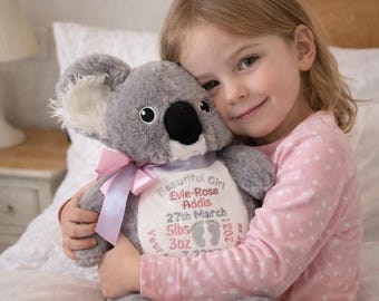 Cubbies Koala Bear, peluche personalizado, regalo de cumpleaños para niños, peluche personalizado, regalo para bebé, nombre