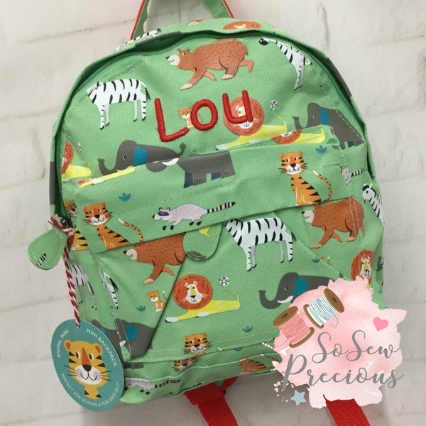 Personalised Child's Mini Backpack Rucksack, Safari Animals, Personalized Bag, nursery school