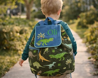 Stephen Joseph Backpack, School Nursery Bag, Personalised Embroidered Khaki Dinosaur, personalized rucksack