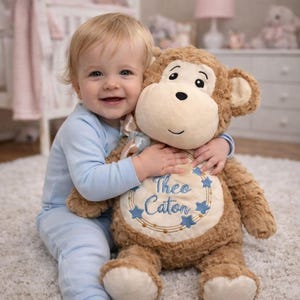Personalised Monkey Teddy Bear, Embroidered Custom Cubbies,  birth Gift,  Cubby Teddy, Personalized Stuffie, New Baby
