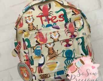 Personalised Child's Mini Backpack Rucksack, Zoo Creatures, Personalized Bag, nursery school