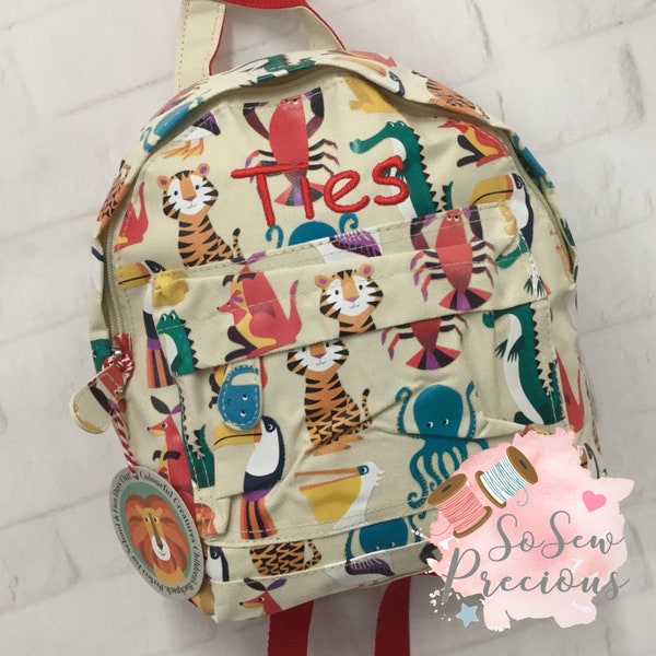 Personalised Child's Mini Backpack Rucksack, Zoo Creatures, Personalized Bag, nursery school