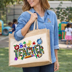 Borsa shopper in iuta per insegnanti, scuola, regalo di ringraziamento per il ritorno a scuola per l'autismo