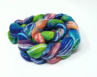 Hand Dyed Merino Wool and Tencel Combed Top Roving Fibre for Spinning or Felting
