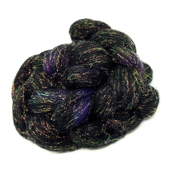 Hand dyed Merino Wool and Stellina Sparkly Top Roving for Spinning or Felting