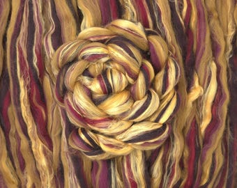 Merino Wool and Mulberry Silk Combed Top Roving Fibre for Spinning or Felting "Jumbledor"