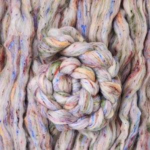 South American Wool/Viscose Combed Top Roving Fibre for Spinning or Felting "Taste the Rainbow"