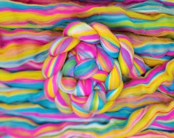 Merino Wool Combed Top Roving Fibre for Spinning or Felting "Neon"