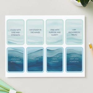 Cartões de Afirmação do Oceano para Imprimir – Conjunto de 8 | Cartões com Citações de Mindfulness | Download Digital de Autocuidado | Saltwater Paper Co. EUA