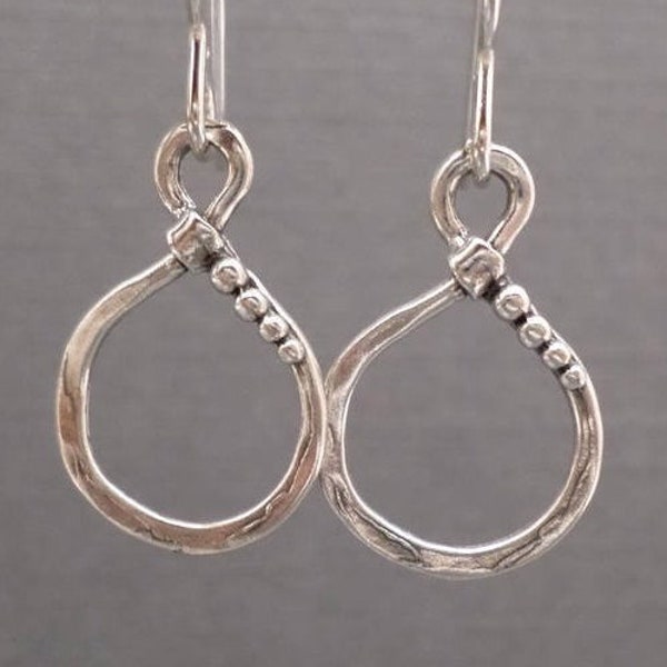 Sterling Silver Infinity Dangle Earrings. Lever Back. Small Simple Everyday Drops. Oxidized Darkened. Rustic Hammered.  1 1/4"