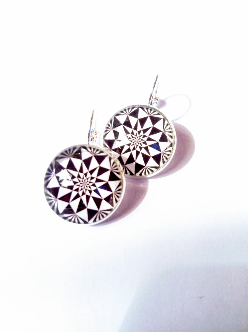 Earring stud earring Silver Black and White graphic cabochon black and white color mother of mothers gift